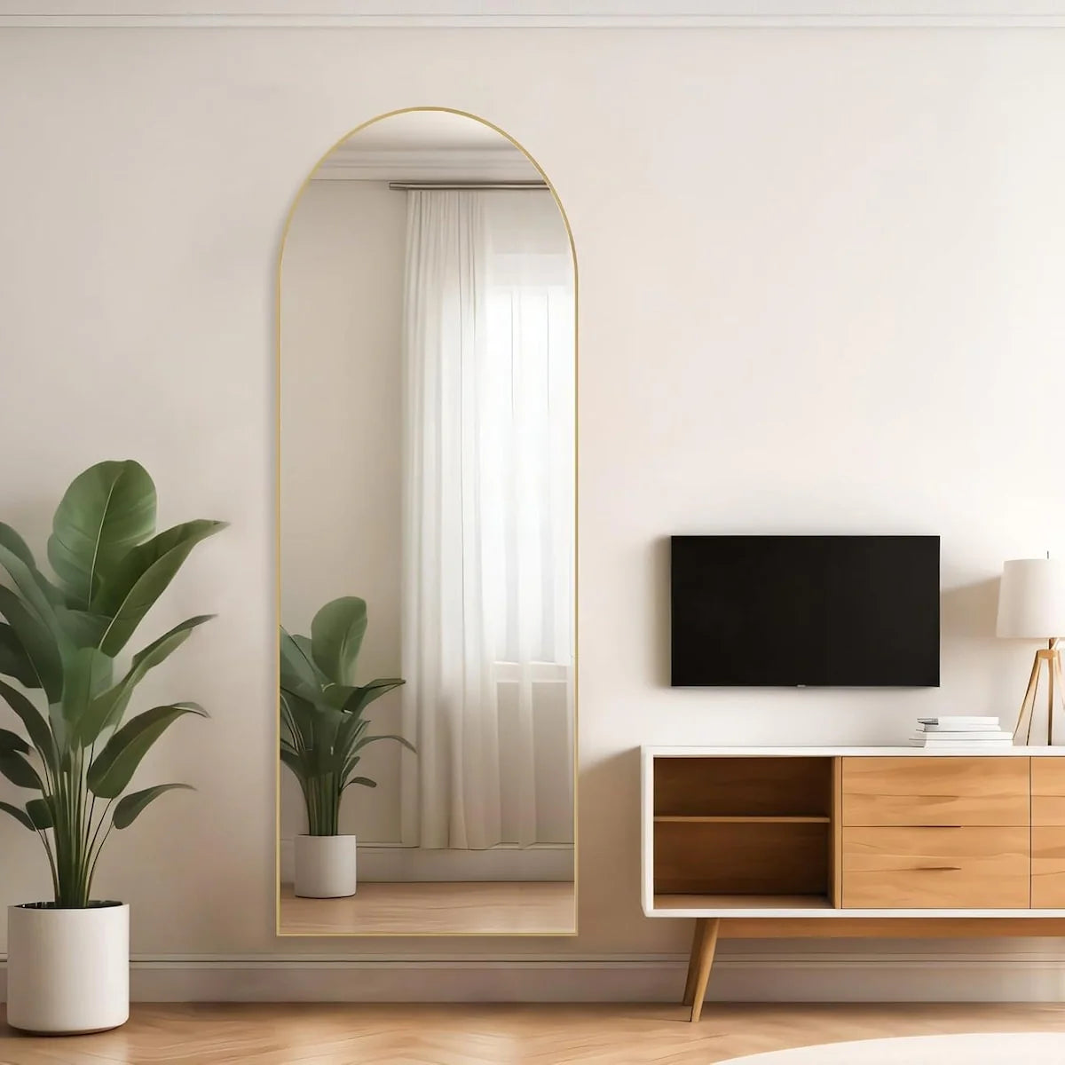 21x64 Arched Full-Length Mirror �� Shatter-Proof Glass with Aluminum Alloy Stand