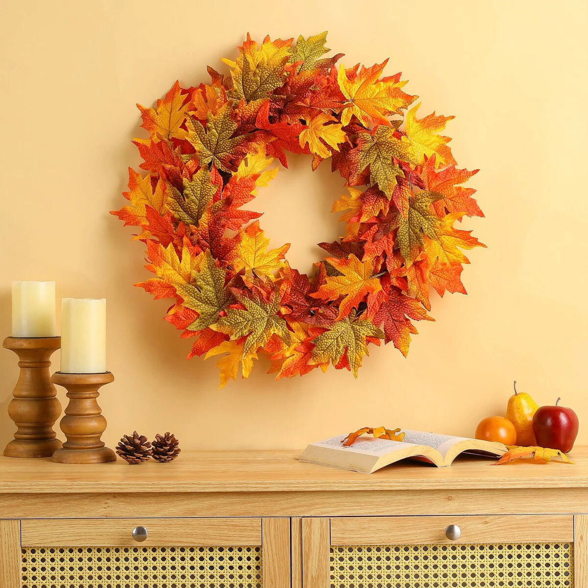 Thanksgiving LED Lighted Fall Maple Leaf Wreath and Garland - Autumn Home Decor