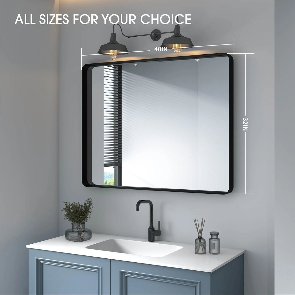 Aluminum Alloy Rounded Corner Vanity Mirror, Modern Wall Mounted Mirror for Bathroom, Bedroom and Home Decor