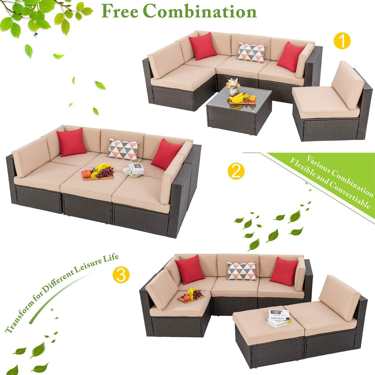5-Piece All-Weather Patio Furniture Set with Ottoman, Outdoor Wicker Conversation Sofa Set with Cushions for Garden, Deck & Backyard
