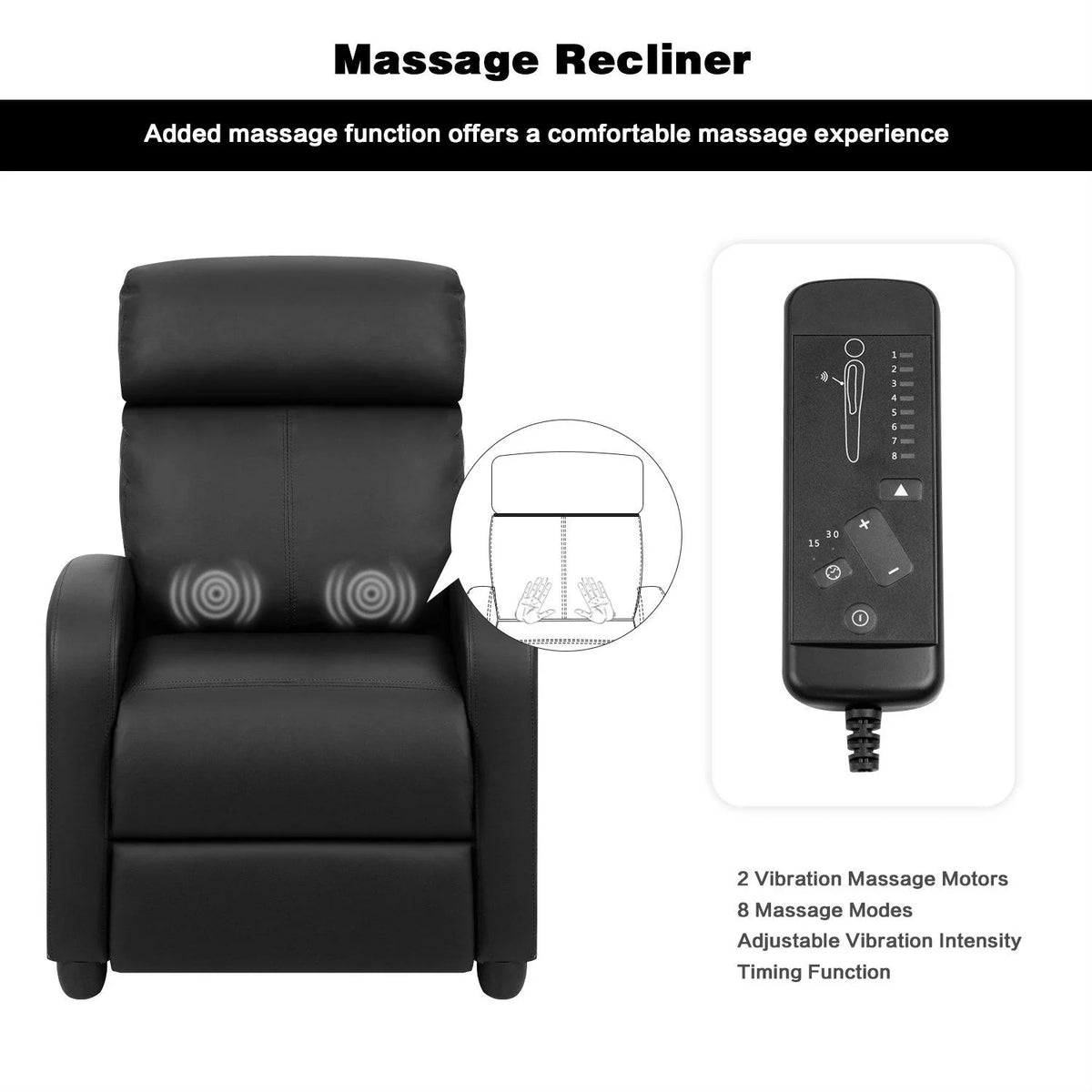 Massage Recliner Chair, PU Faux Leather Home Theater Recliner with Padded Seat