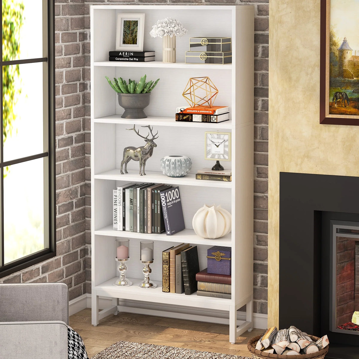 70.87 Inch Tall 5-Tier Bookcase, Large Bookshelf with 31.5 Inch Wide Storage