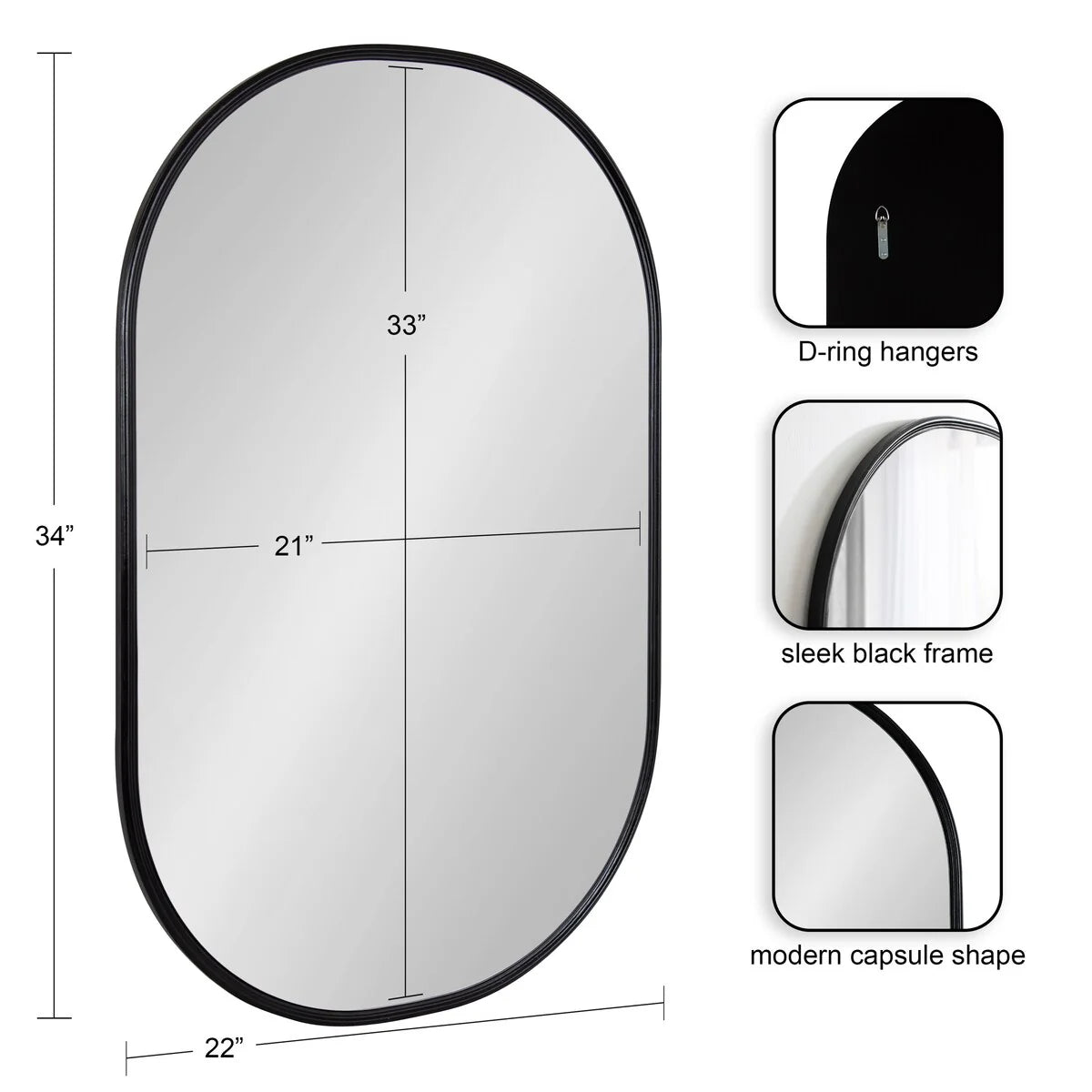 Modern Capsule Framed Wall Mirror, Decorative Oval Accent Mirror for Living Room, Bedroom and Entryway