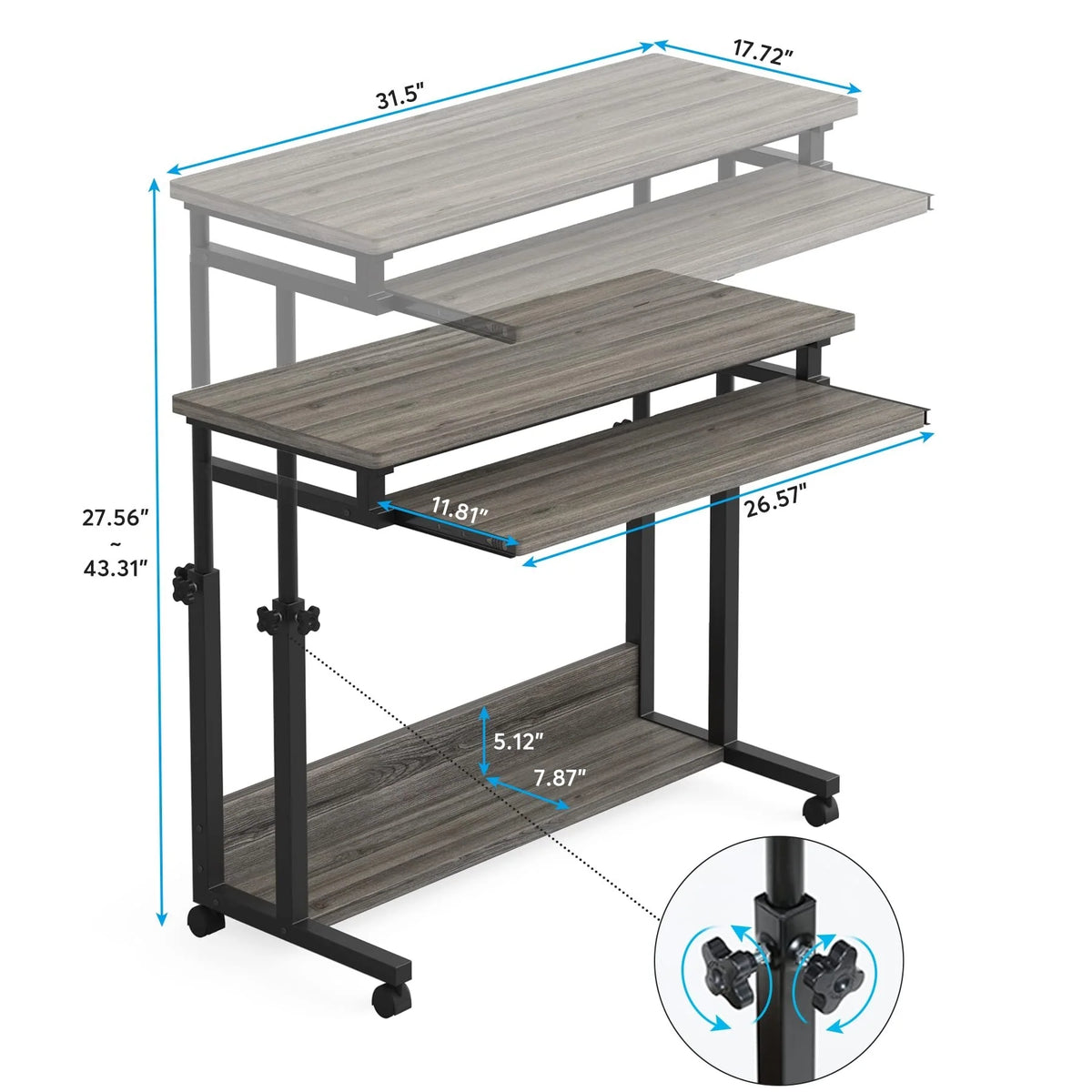 Height Adjustable Laptop Desk, Portable Sofa and Bed Table for Work and Study