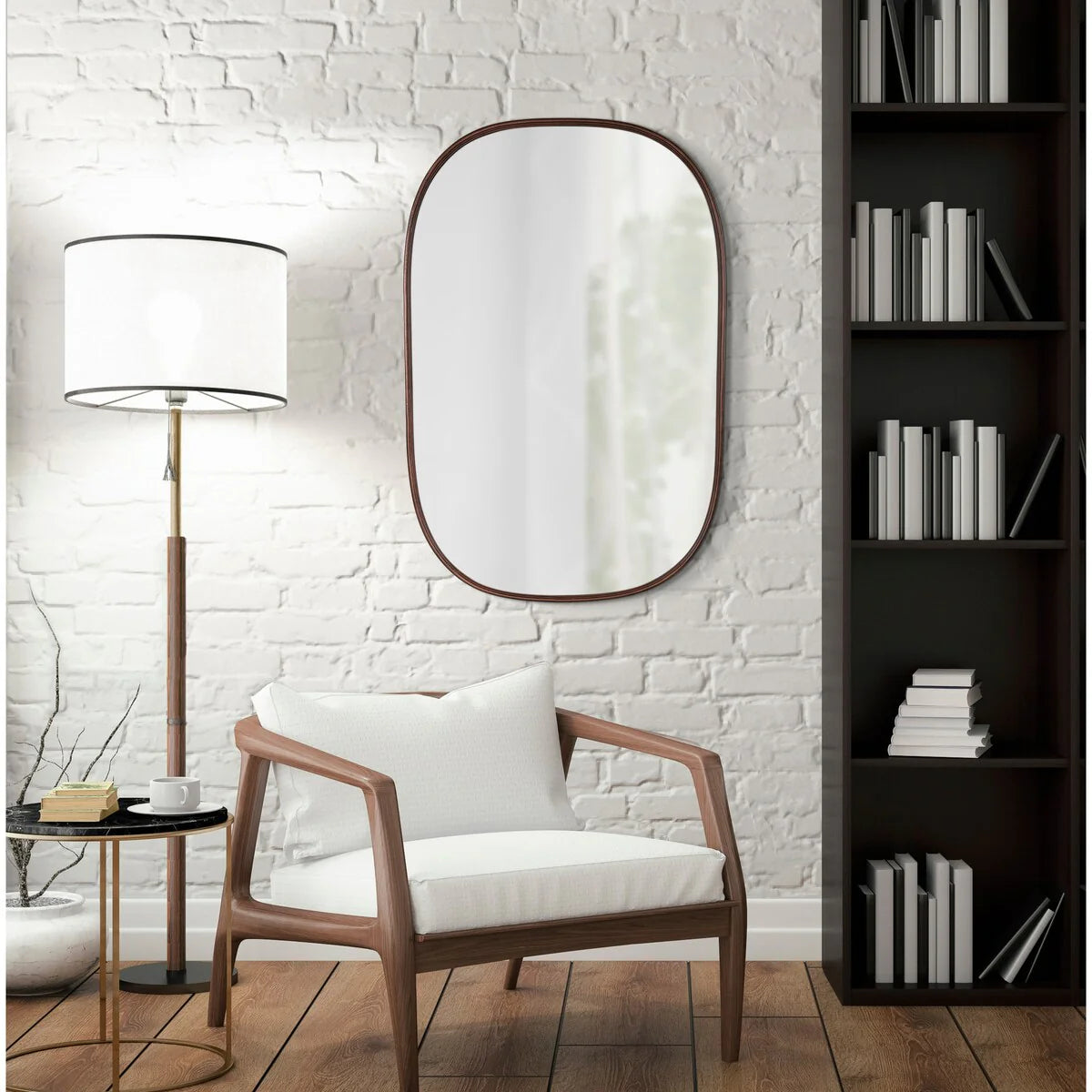 Modern Capsule Framed Wall Mirror, Decorative Oval Accent Mirror for Living Room, Bedroom and Entryway