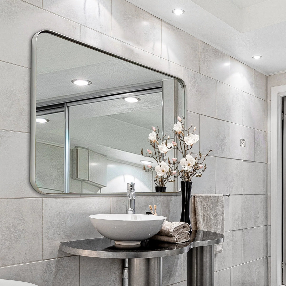 Wall Mirror Vanity Mirror, Bathroom Mirror with Rounded Corners, 1 Piece