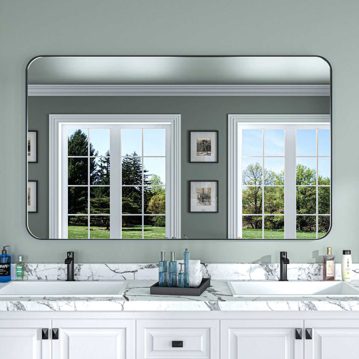 Aluminum Alloy Rounded Corner Vanity Mirror, Modern Wall Mounted Mirror for Bathroom, Bedroom and Home Decor