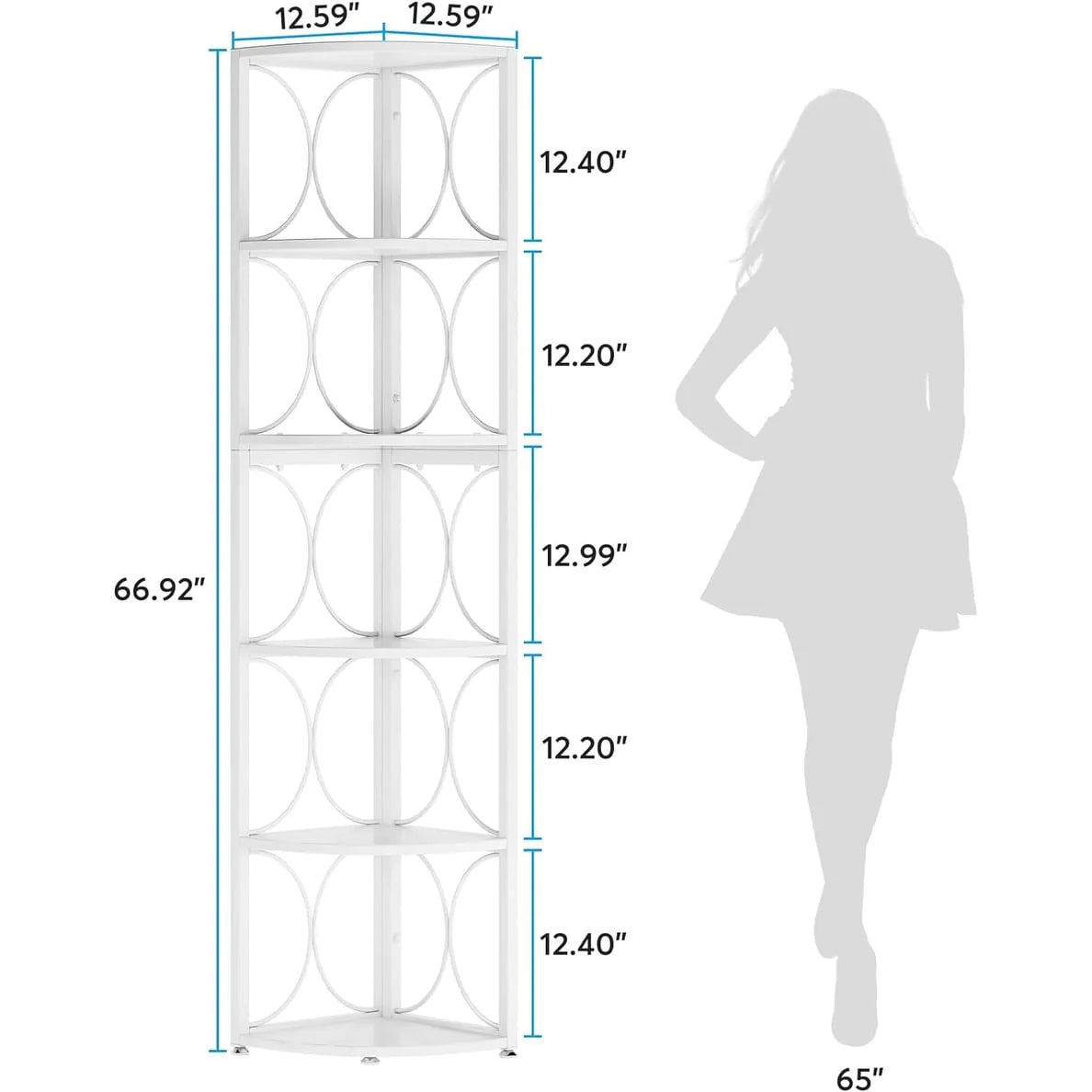 67 Inch Tall Corner Shelf, Freestanding Corner Bookshelf and Storage Shelving Unit