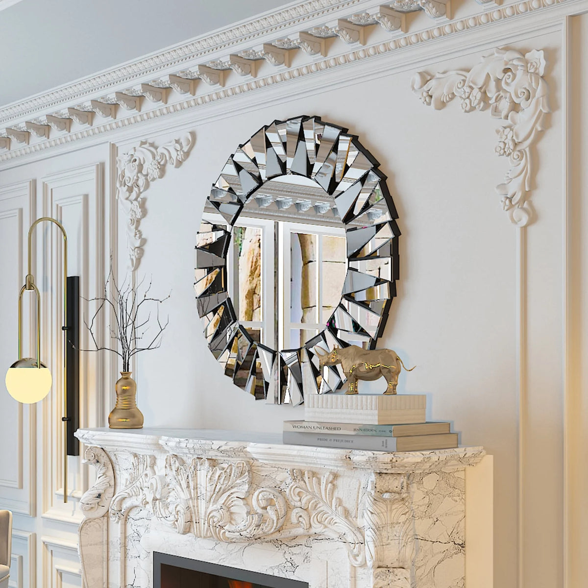 32 Inch Round Decorative Wall Mirror, Glass Accent Mirror for Home Decor