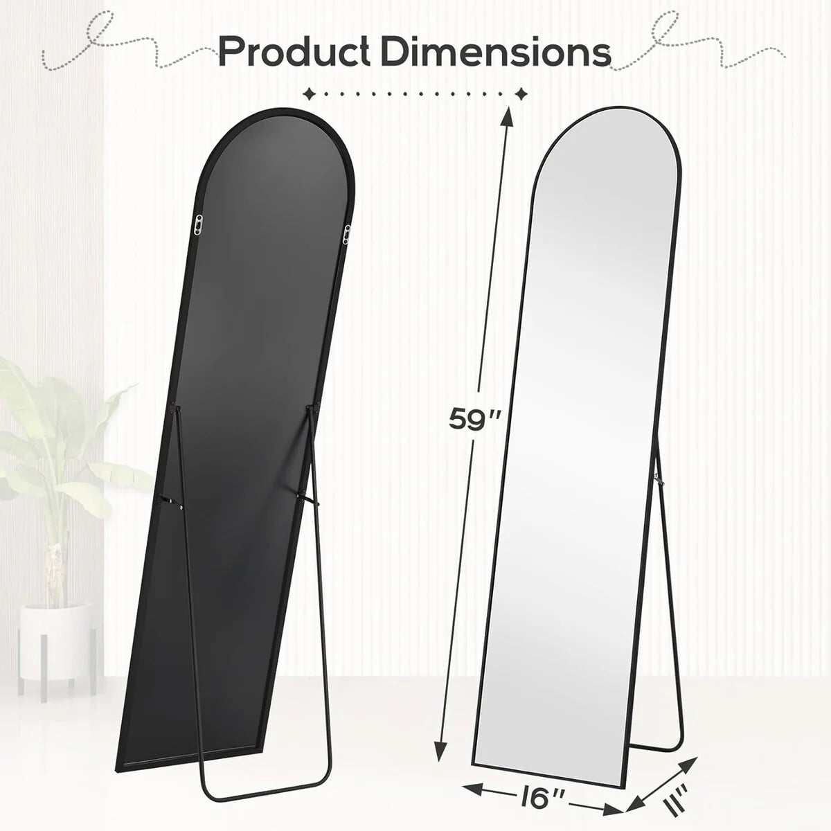 Full Length Mirror with Stand, Aluminum Alloy Frame Full Body Floor Mirror for Bedroom and Cloakroom
