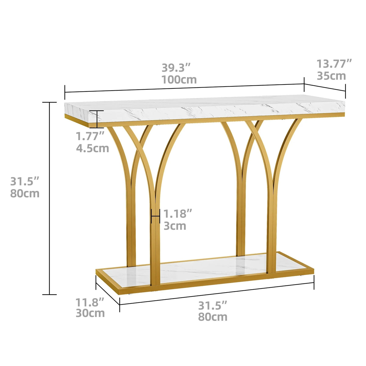 Modern Gold Console Table with Marbled Top, Sofa Table for Entryway and Hallway