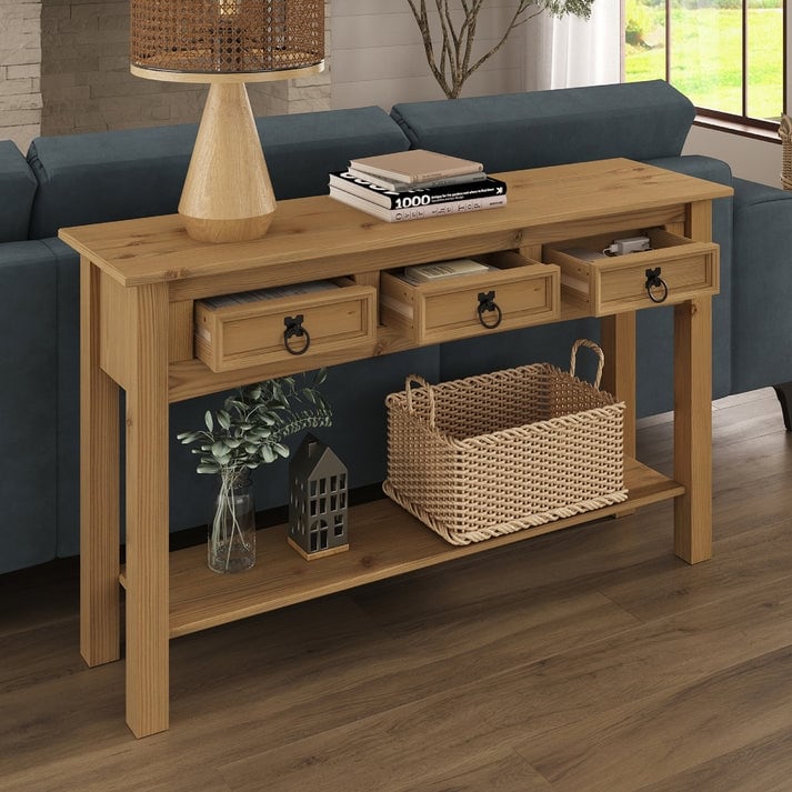 Wood Console Table with 3 Drawers, Entryway Hallway Storage and Display Table for Home
