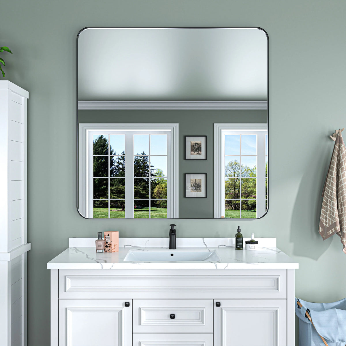 Aluminum Alloy Rounded Corner Vanity Mirror, Modern Wall Mounted Mirror for Bathroom, Bedroom and Home Decor