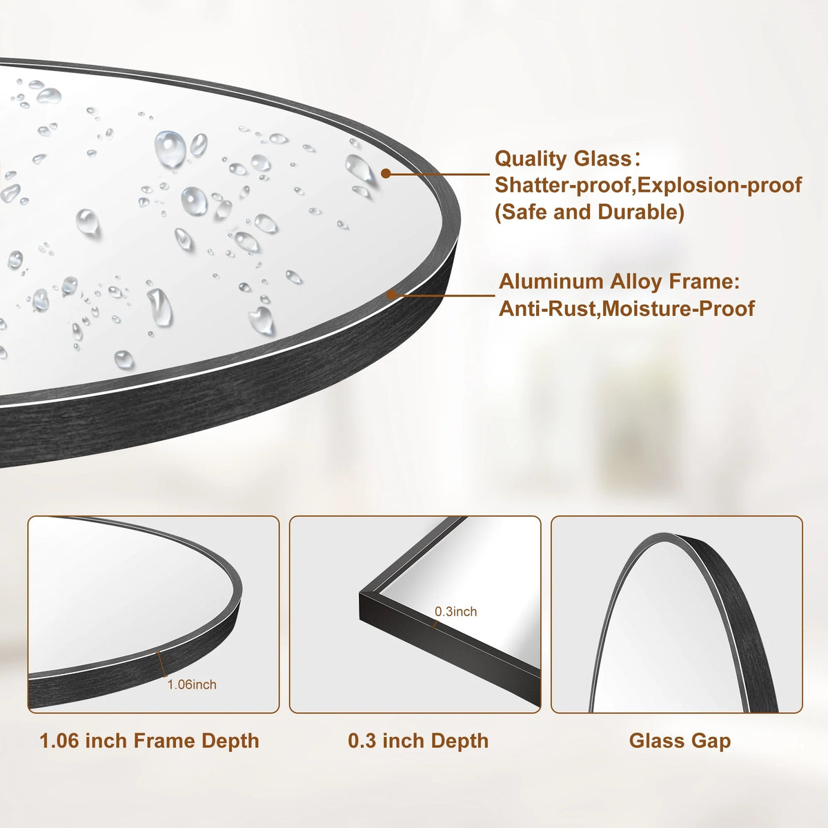 Modern Arched Full Length Floor Mirror, Aluminum Alloy Frame Standing Full Body Mirror