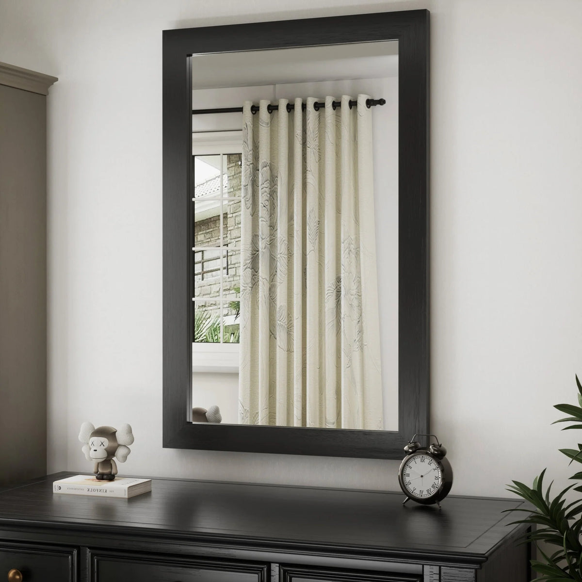 Modern Rectangular Wall Mirror with Wood Frame, Bathroom and Barn Door Mirror, Multiple Sizes