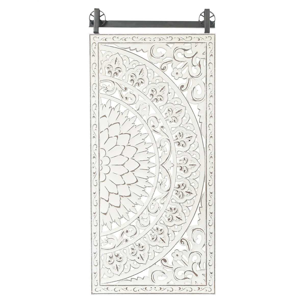 Set of 2 Distressed Ivory White Wood Flower Wall Art with Black Accents