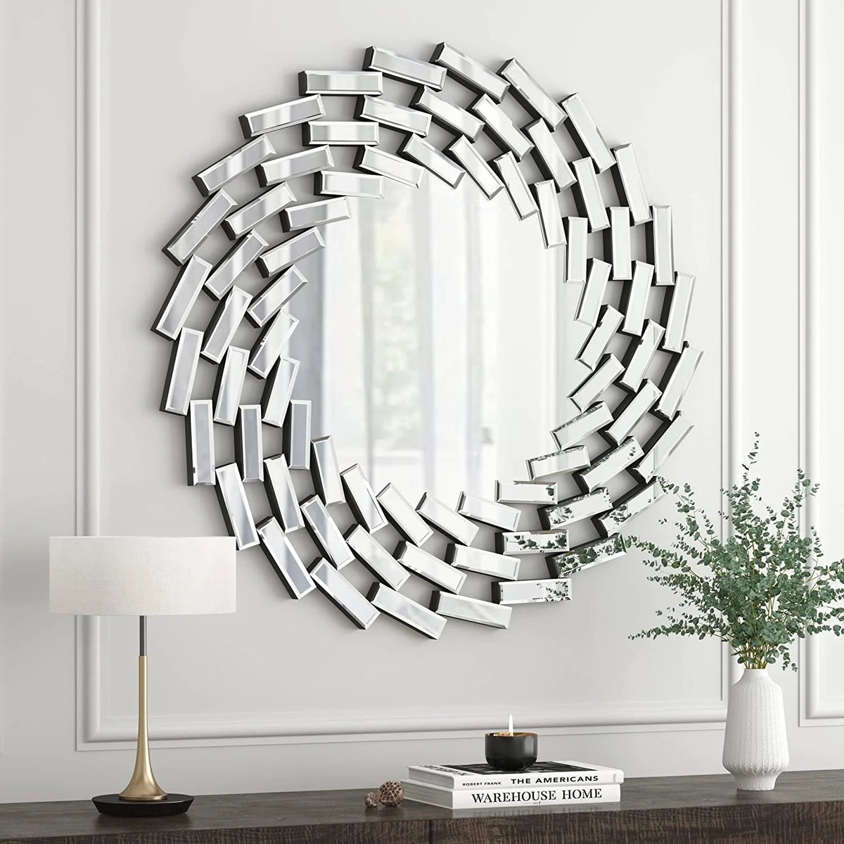 Round Sunburst Wall Mirror, Decorative Accent Mirror for Living Room, Bedroom and Entryway Home Decor