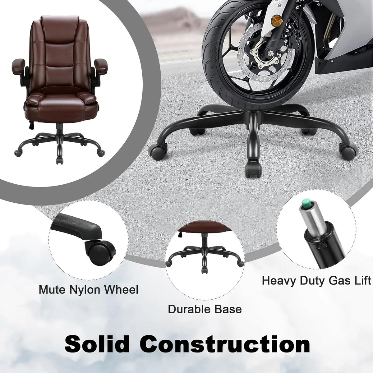 Big and Tall Ergonomic Office Chair, High Back Leather Executive Computer Chair with Padded Flip-Up Arms