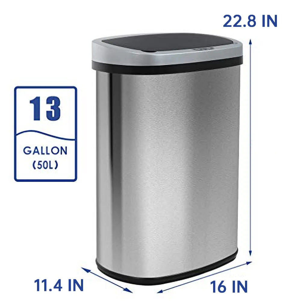 13 Gallon Automatic Kitchen Trash Can with Lid, Touchless Motion Sensor Garbage Bin