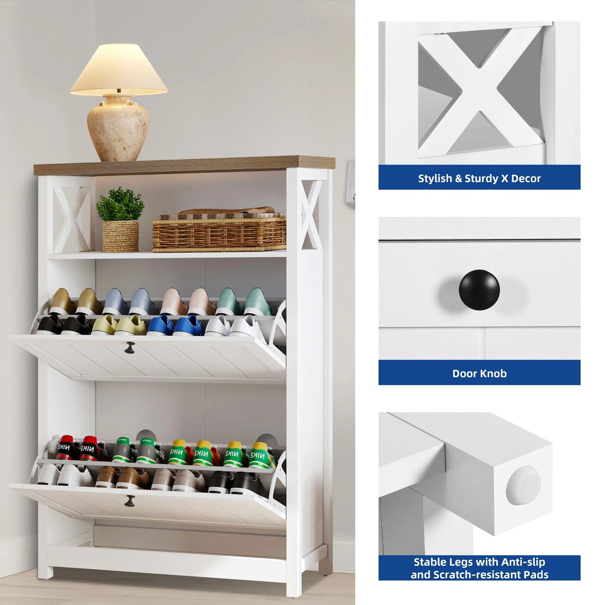 Shoe Storage Cabinet Organizer with 2 Compartments, Entryway and Hallway Shoe Cabinet