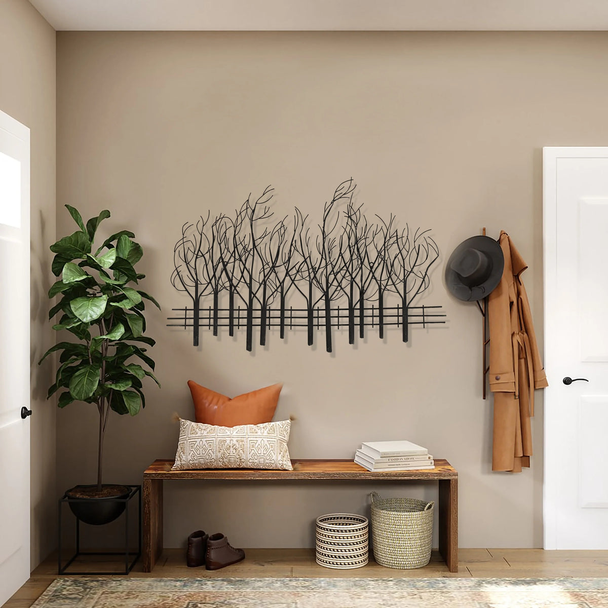 Black Metal Tree Wall Decor, Modern Forest Design Wall Art Sculpture for Living Room, Bedroom and Home Decoration