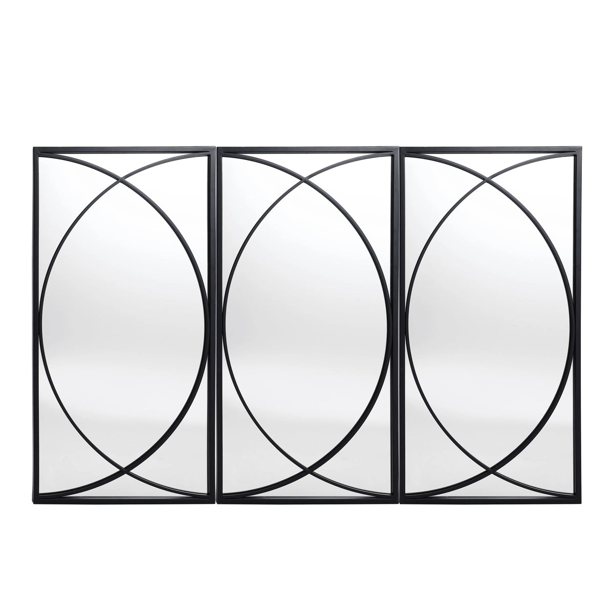 3-Piece Black Metal Rectangular Wall Mirror Set, 31.9" H x 15.75" W x 0.75" D