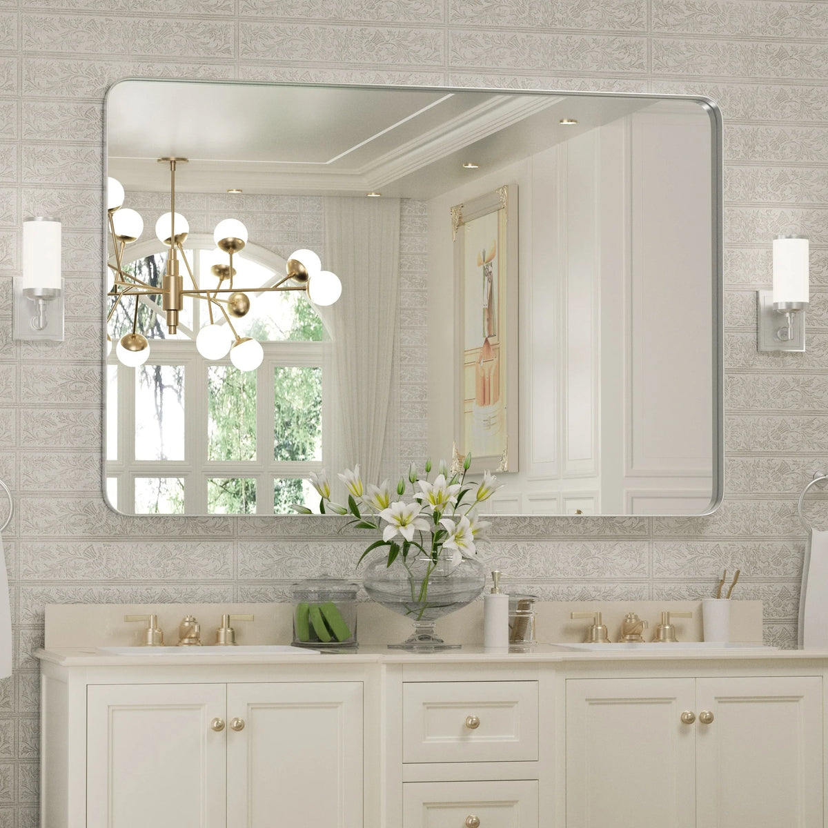 Wall Mirror Vanity Mirror, Bathroom Mirror with Rounded Corners, 1 Piece