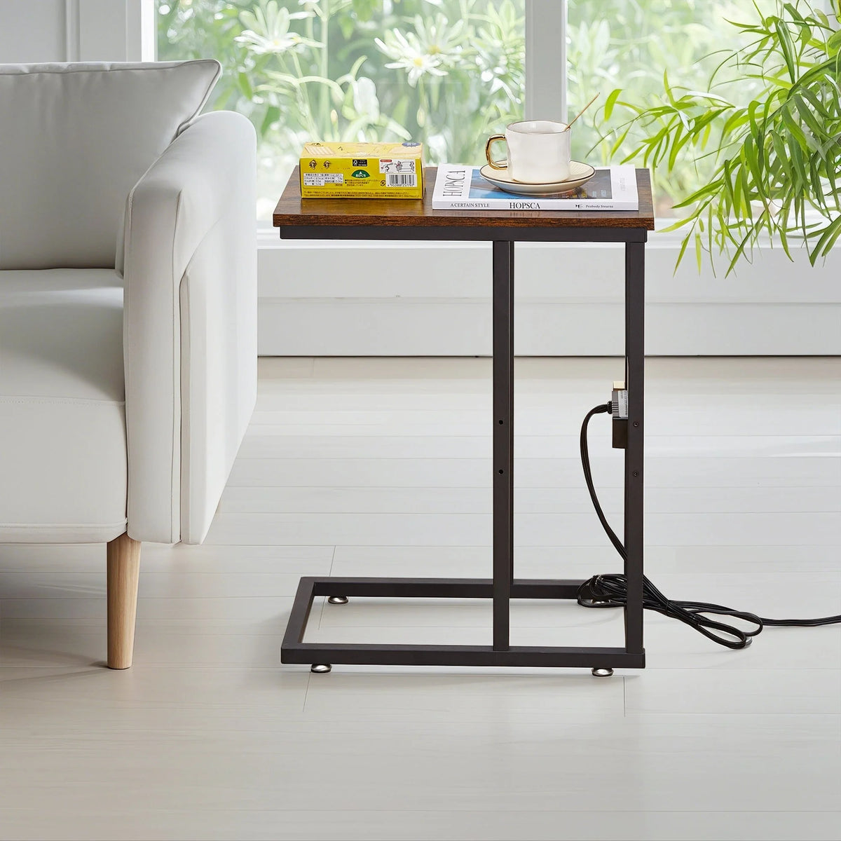 Set of 2 C-Shaped Sofa Side Tables, Small End Tables for Living Room, Bedside and TV Tray