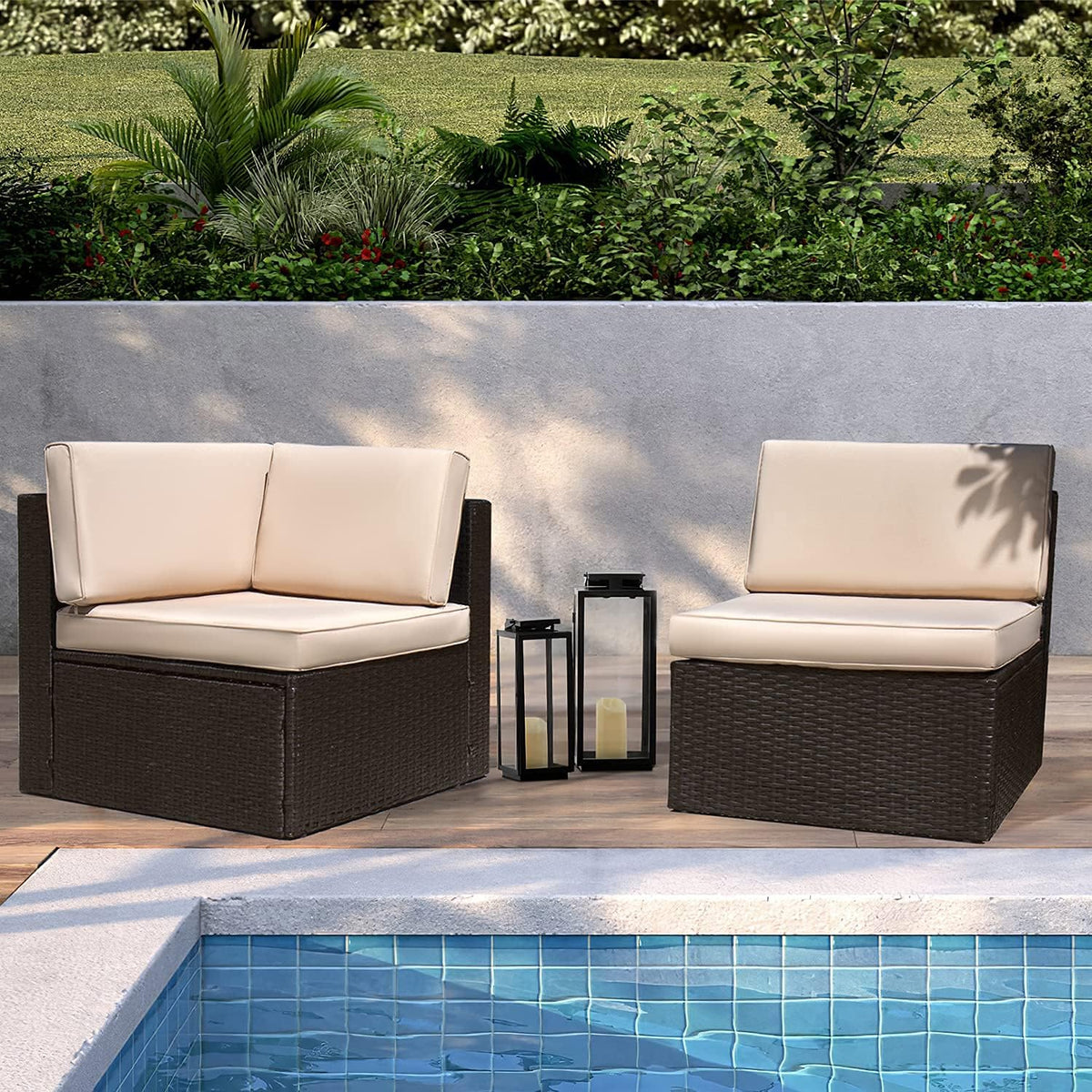 5-Piece All-Weather Patio Furniture Set with Cushions, Outdoor Wicker Conversation Sofa Set for Garden, Deck & Backyard