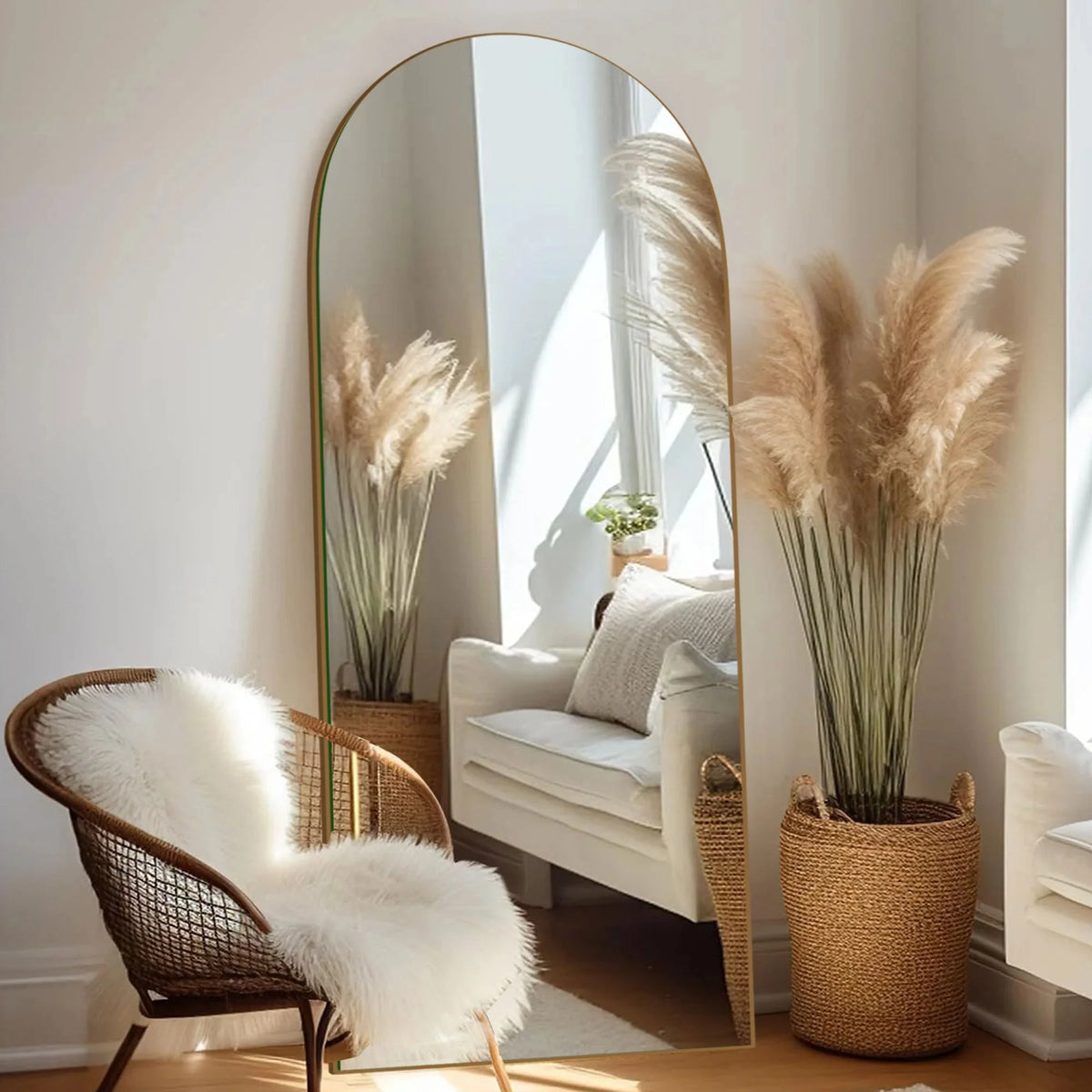 Arched Full Length Wood Floor Mirror, Full Body Standing and Wall Mounted Mirror for Bedroom, Living Room and Home Decor