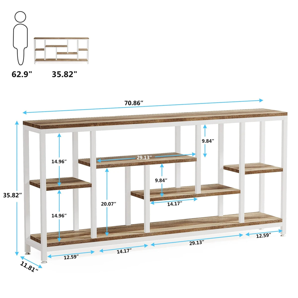 70.9 Inch Console Sofa Table with Storage, 3-Tier Entryway Table for Hallway