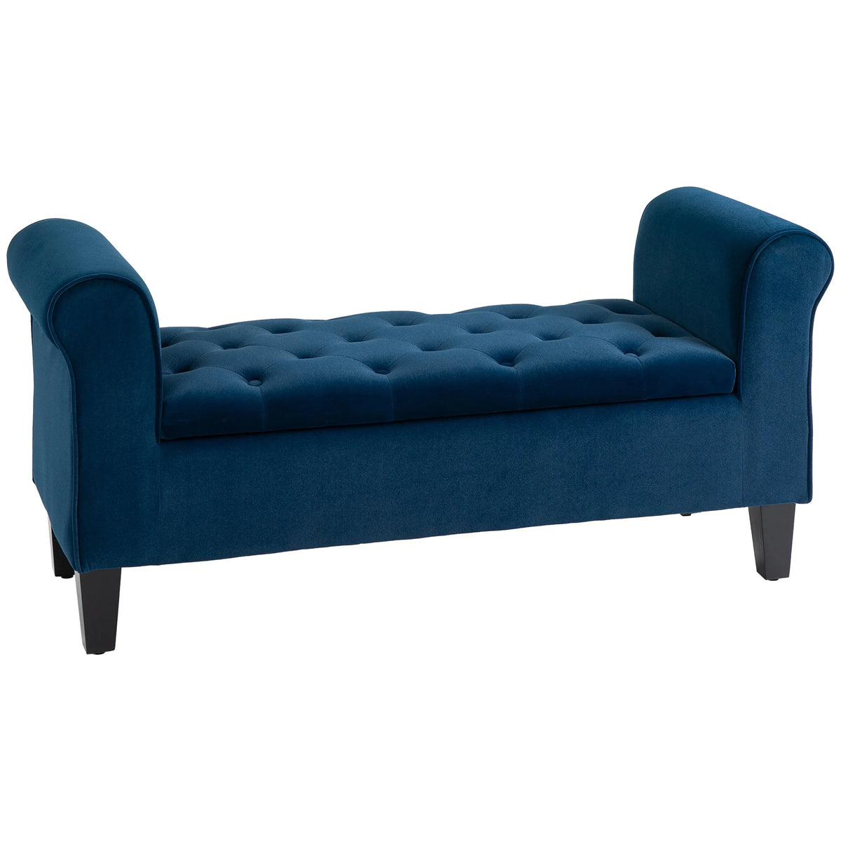 Button-Tufted Storage Ottoman Bench, Upholstered Bed Bench with Rolled Armrests for Bedroom, Living Room and Hallway