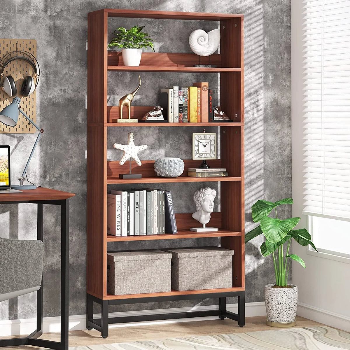 70.87 Inch Tall 5-Tier Bookcase, Large Bookshelf with 31.5 Inch Wide Storage