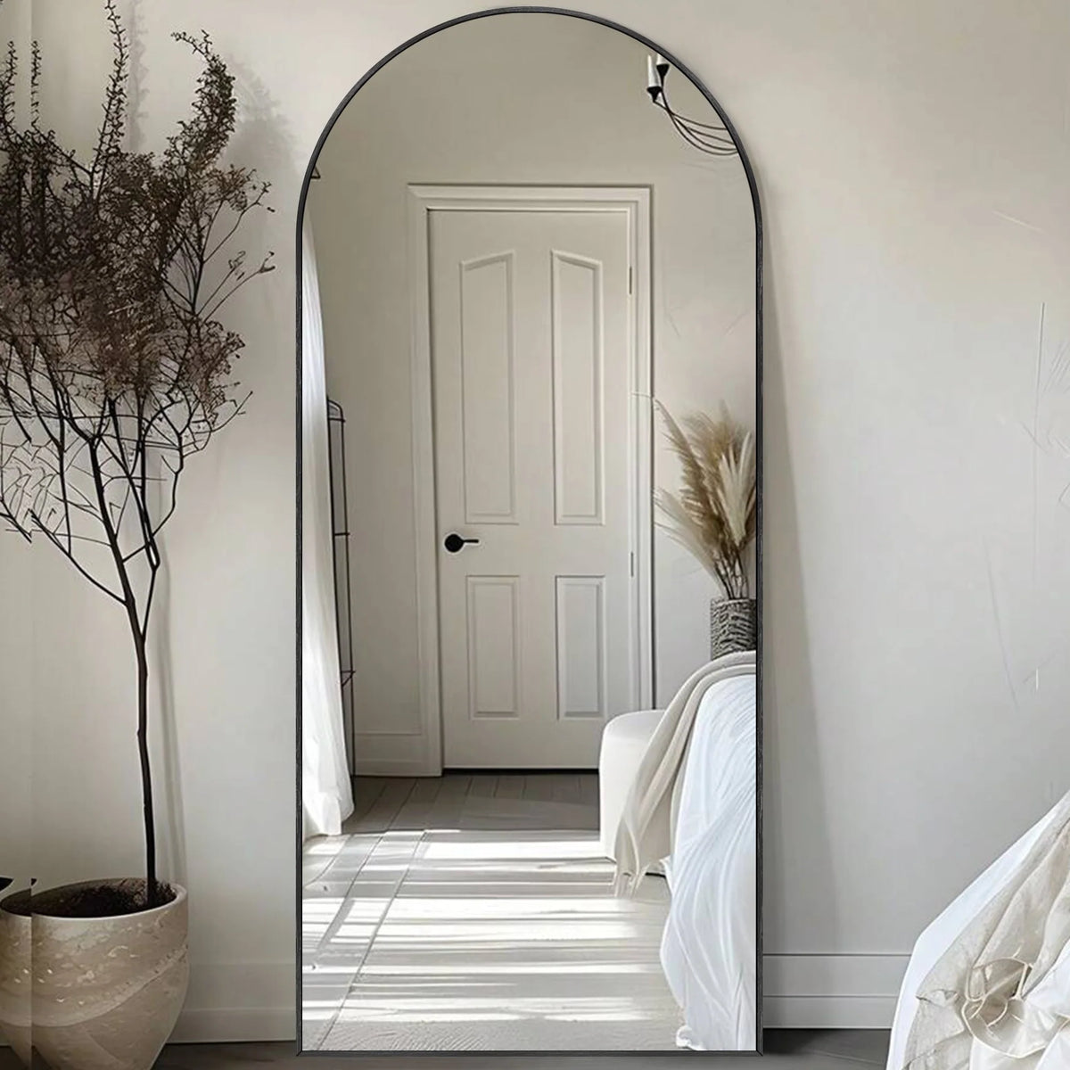 Modern Arched Full Length Floor Mirror, Aluminum Alloy Frame Standing Full Body Mirror
