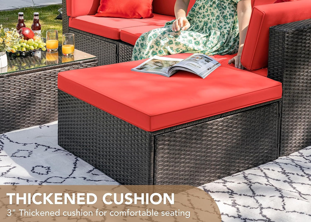 5-Piece All-Weather Patio Furniture Set with Cushions, Outdoor Wicker Conversation Sofa Set for Garden, Deck & Backyard