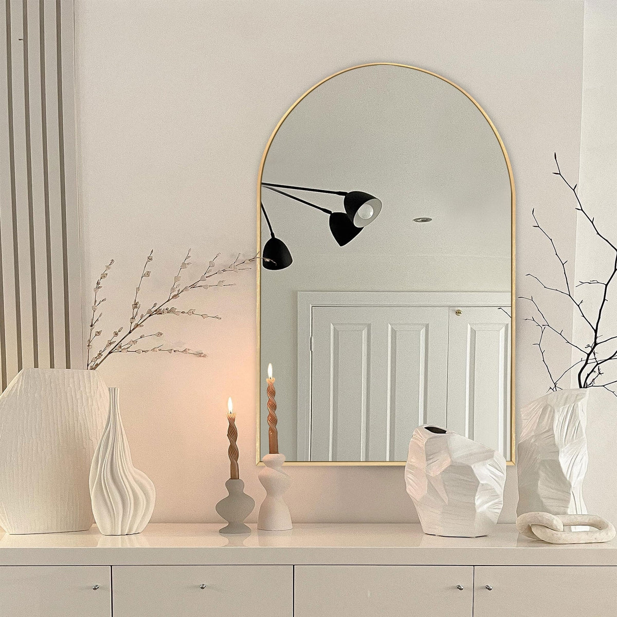 Modern Arch Aluminum Bathroom Wall Mirror, Wall Mounted Vanity Mirror for Bathroom, Bedroom and Home Decor