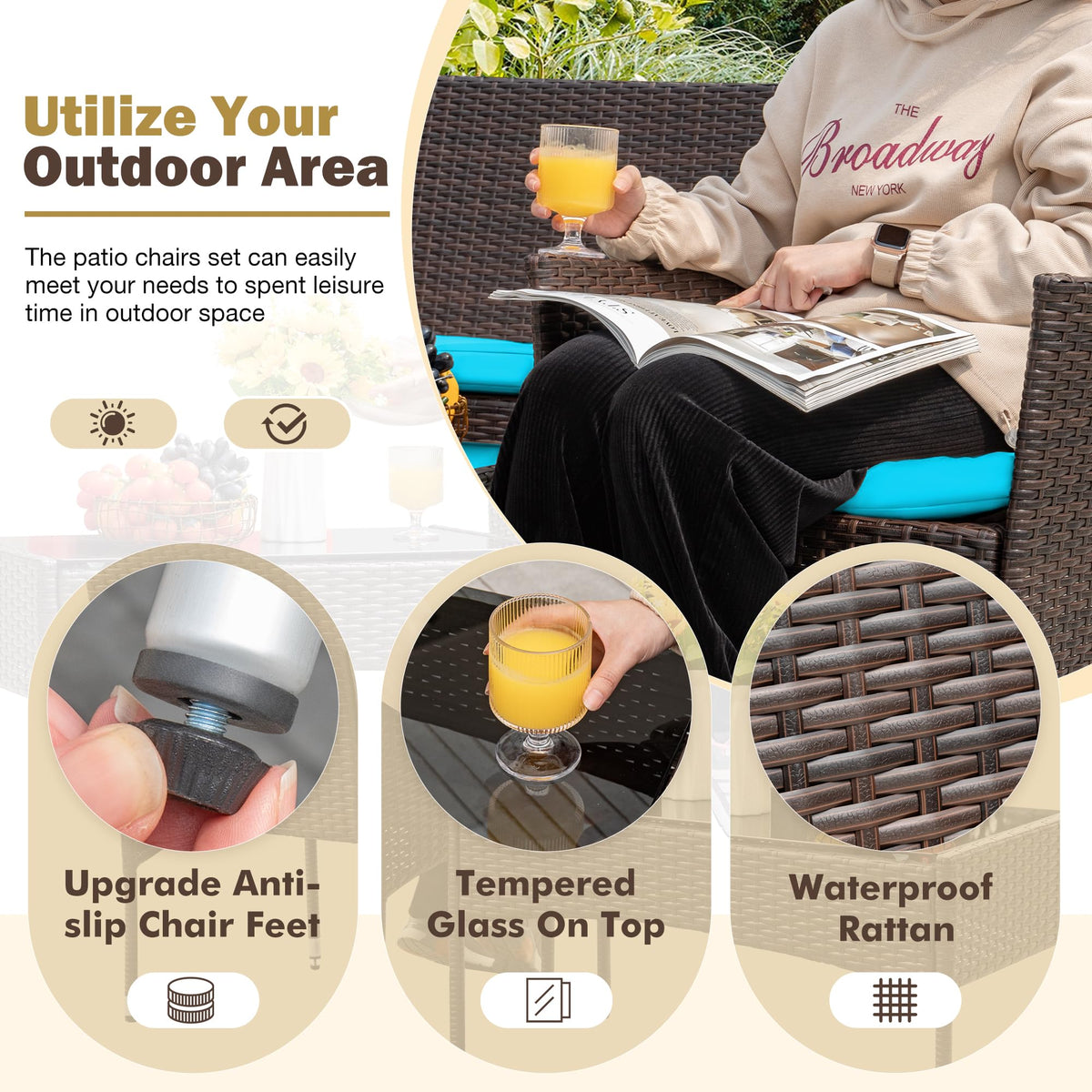 4-Piece Outdoor Patio Furniture Set, Rattan Wicker Chairs and Outdoor Seating Set
