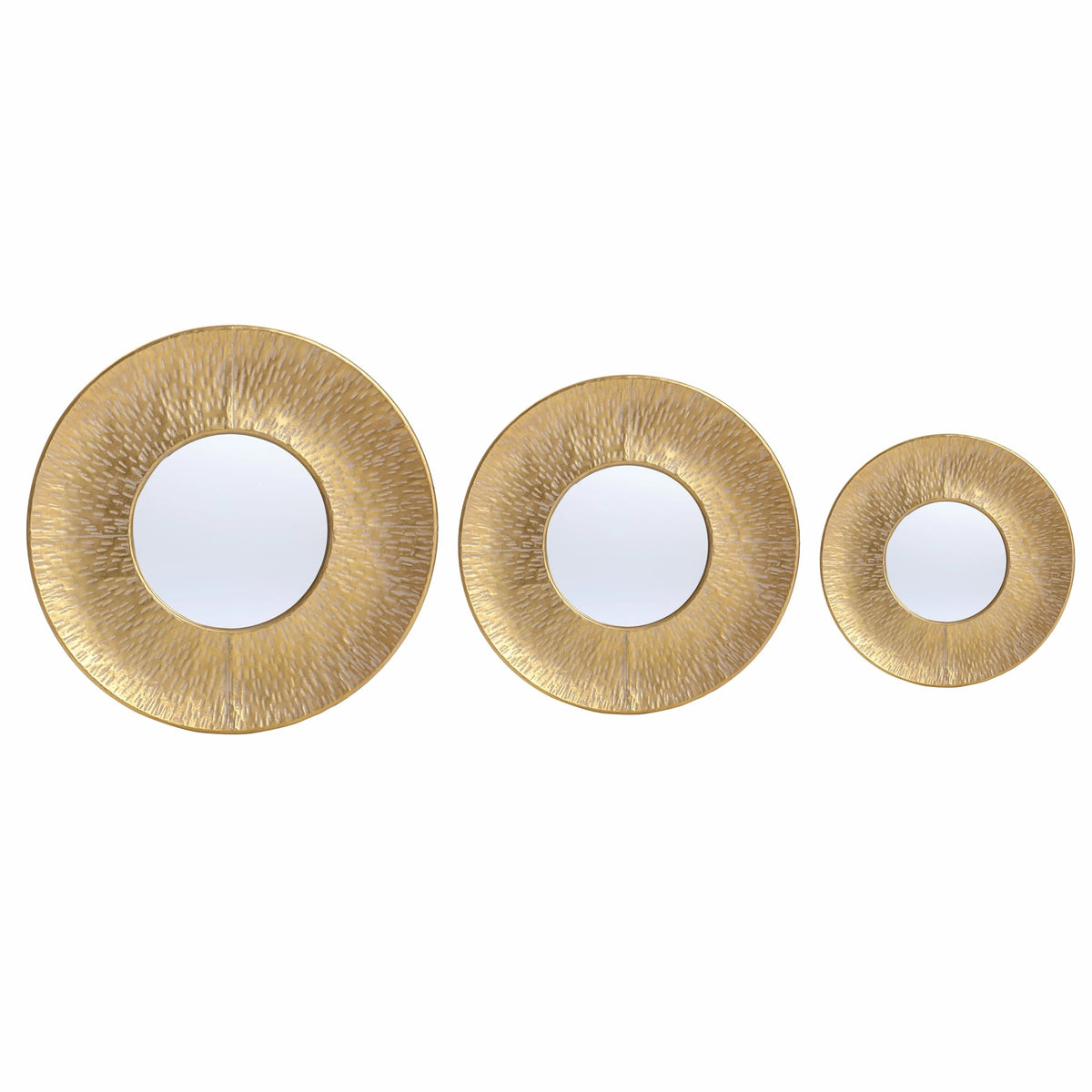 3-Piece Gold Metal Round Wall Mirror Set, 22.25" Diameter x 2.36" Deep, Decorative Wall Mirrors
