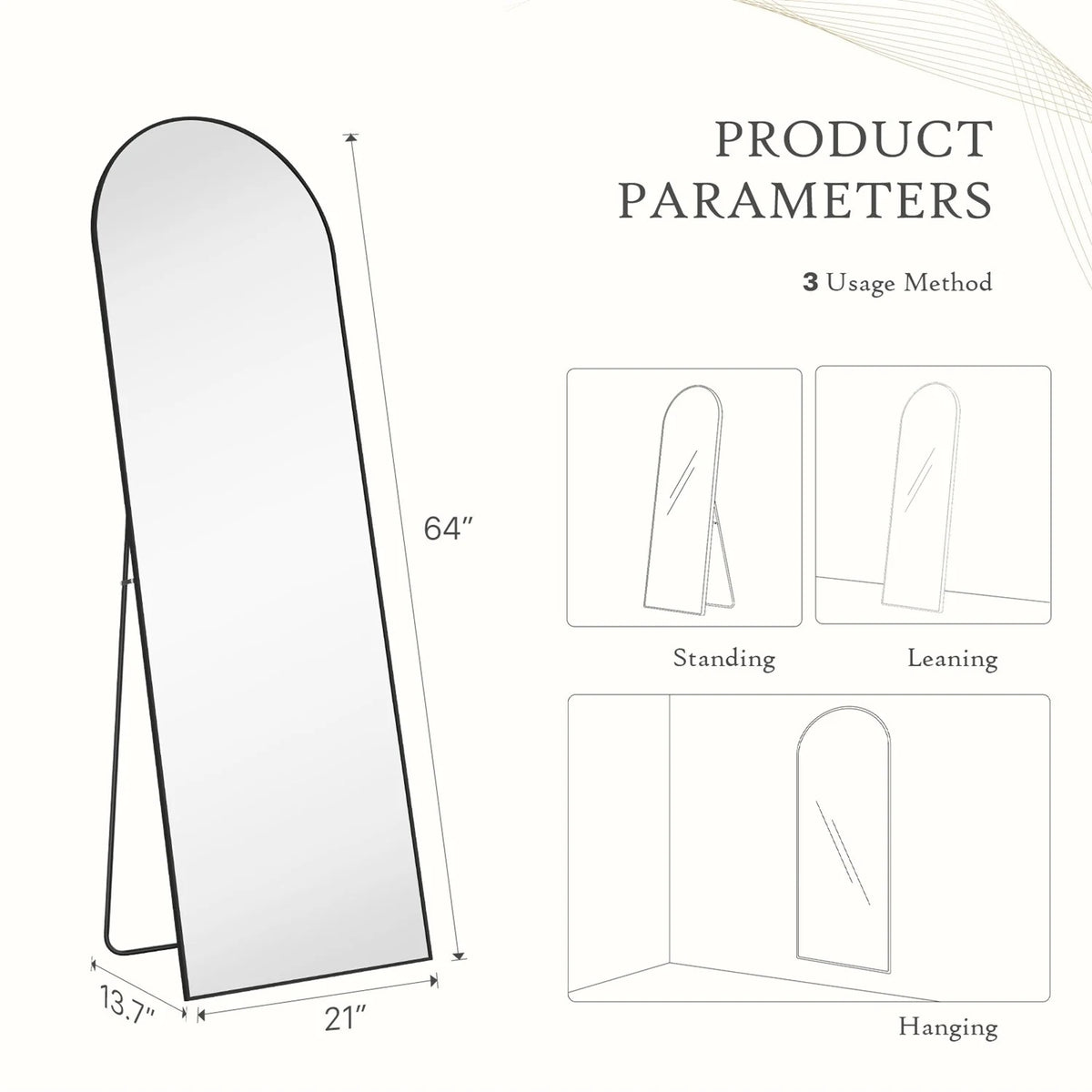 Full Length Mirror with Stand, Aluminum Alloy Frame Full Body Floor Mirror for Bedroom and Cloakroom
