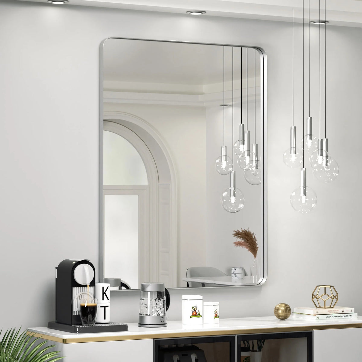 Wall Mirror Vanity Mirror, Bathroom Mirror with Rounded Corners, 1 Piece
