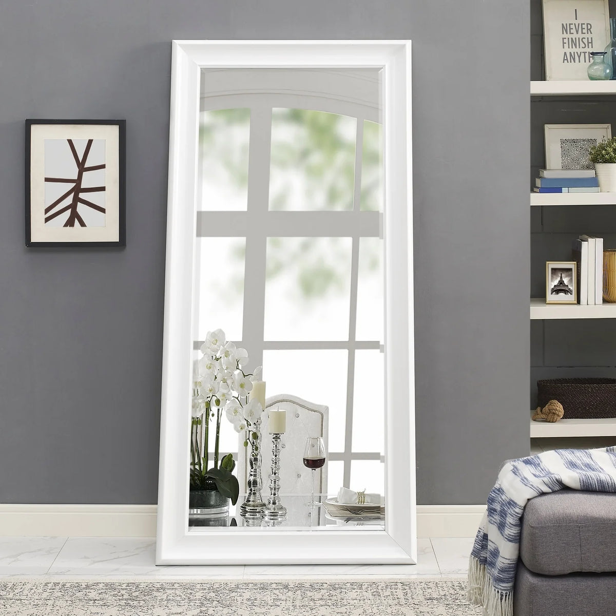 Tall Full Length Mirror, Oversized Rectangle Full Body Wall Mounted Mirror with Smooth Faux Wood Frame