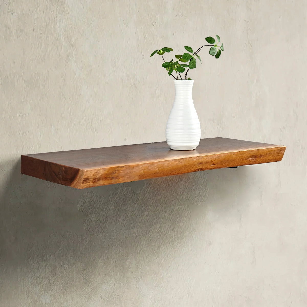 1 Piece Teak Wood Wall Shelf with Live Edge, Rustic Floating Shelf for Home Decor