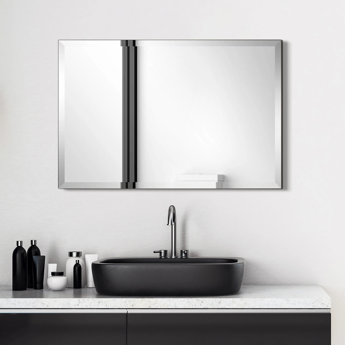 Frameless Beveled Prism Wall Mirror, Clear Square or Rectangular Decorative Mirror for Bathroom, Bedroom and Home Decor