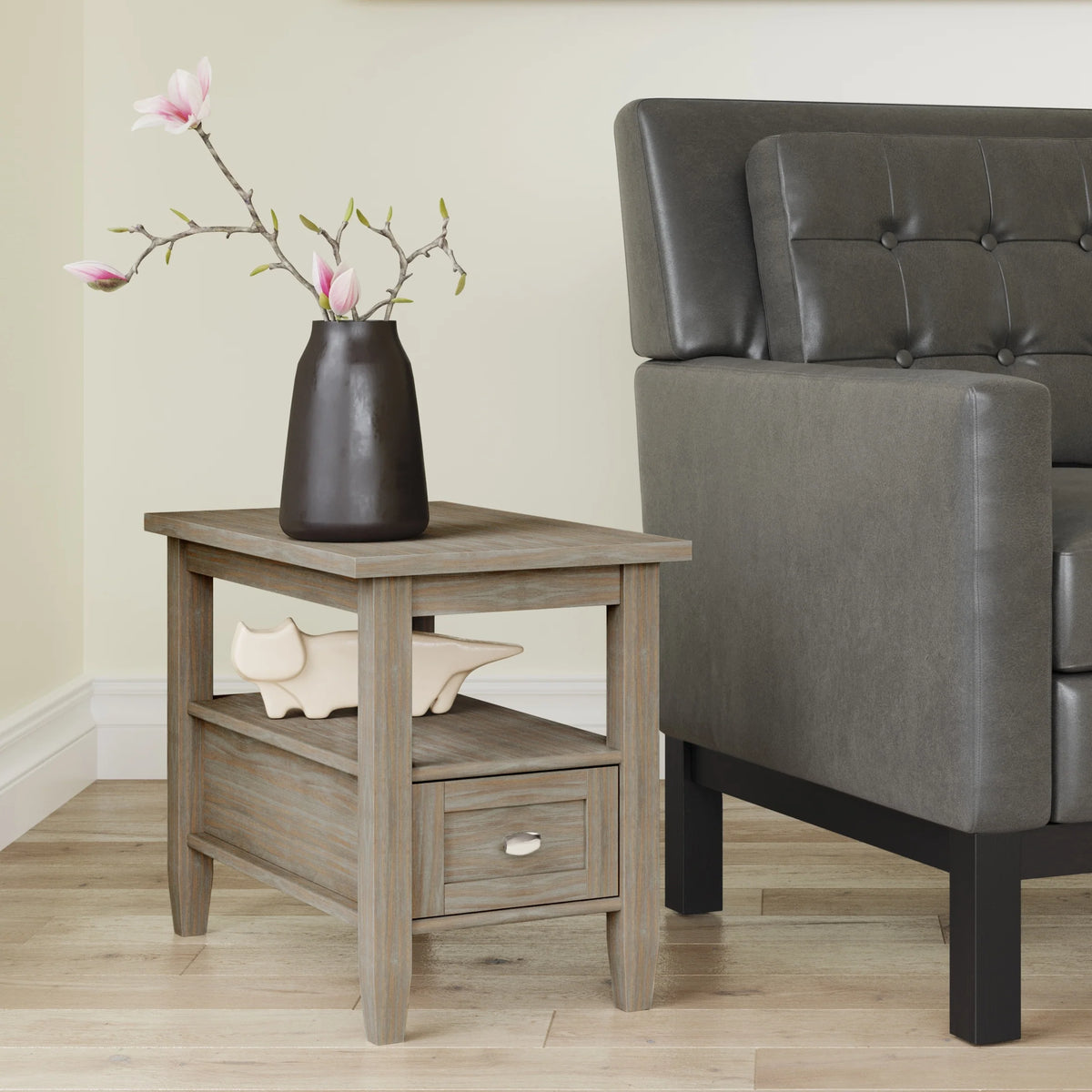 14" Wide Solid Wood Narrow Side Table, Rectangle Transitional Style Accent Table