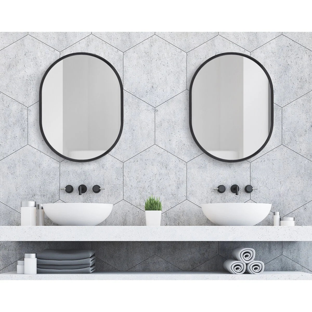 Modern Capsule Framed Wall Mirror, Decorative Oval Accent Mirror for Living Room, Bedroom and Entryway