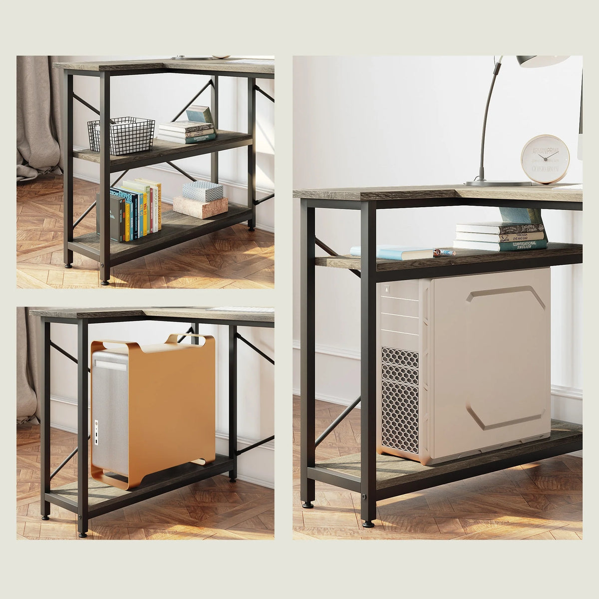 Small L Shaped Computer Desk with Storage Shelves, Compact Corner Workstation for Home Office and Study