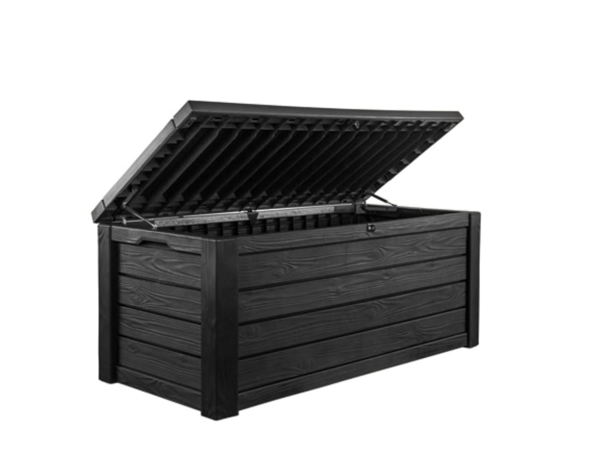 150 Gallon Resin Outdoor Storage Box, Large Deck Container for Patio, Garden and Yard, Dark Gray