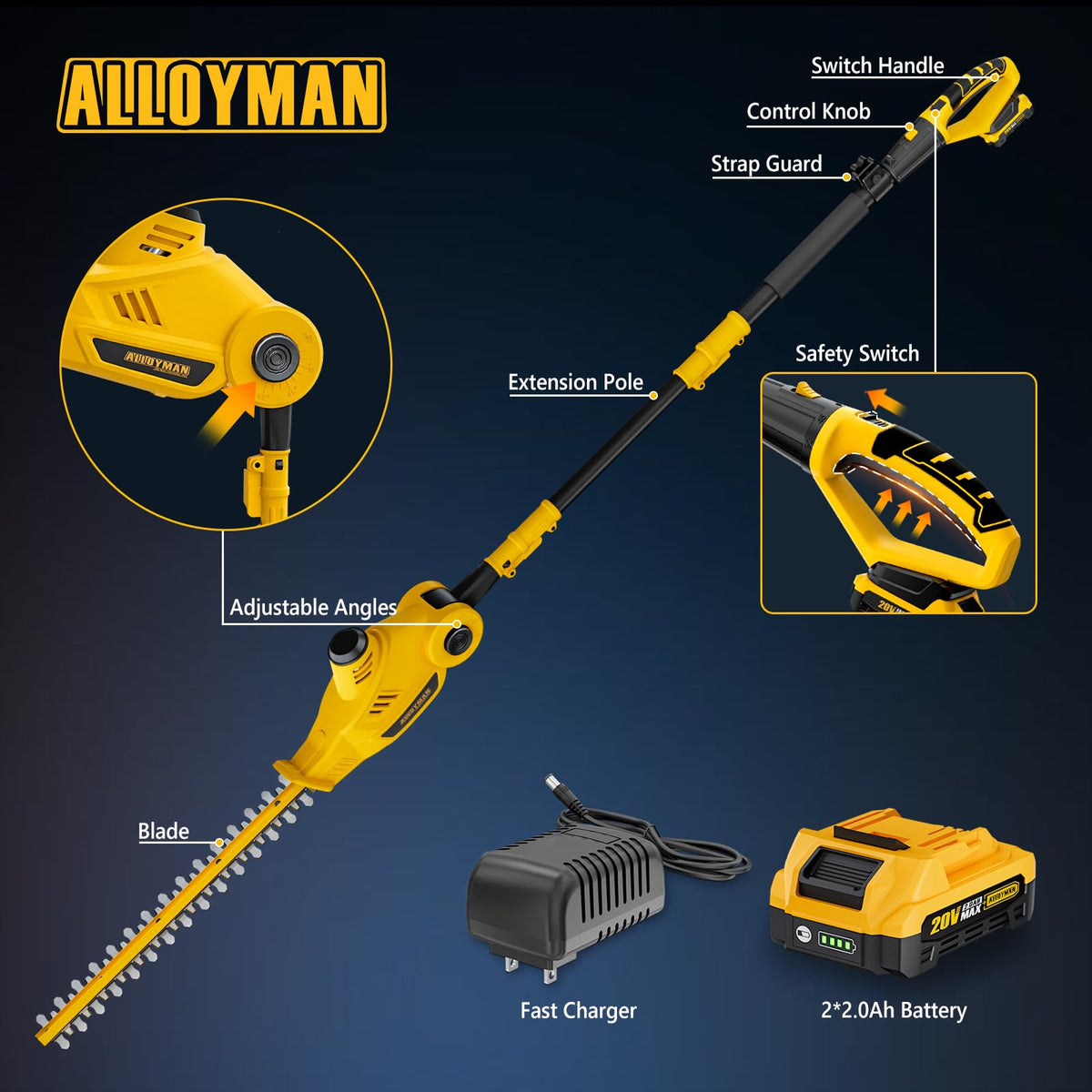 20V MAX Cordless Pole Hedge Trimmer, 2 x 2.0Ah Batteries and Charger Included
