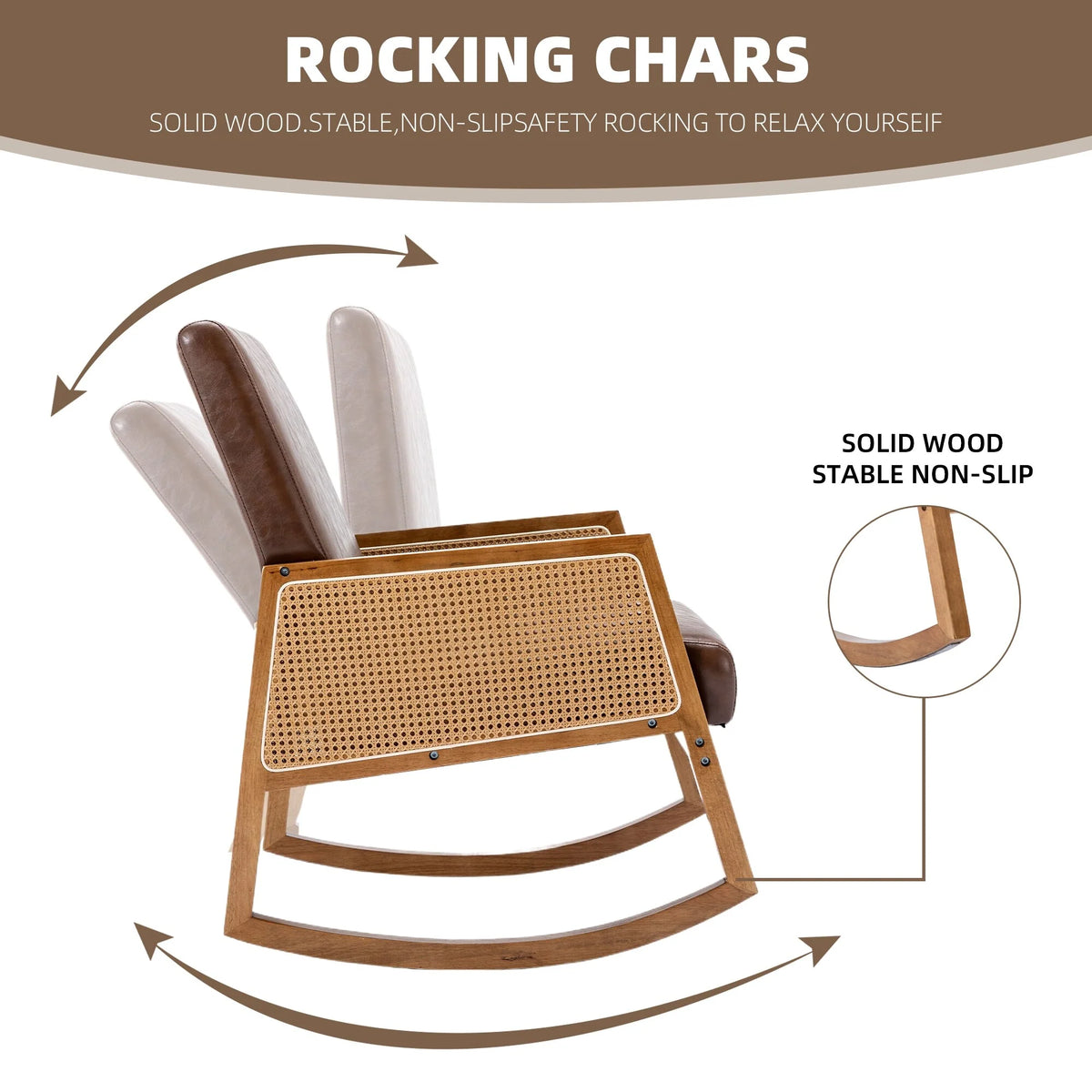 Upholstered Tall Back Rocking Chair, Smooth Gliding Accent Armchair for Comfortable Living Room Seating