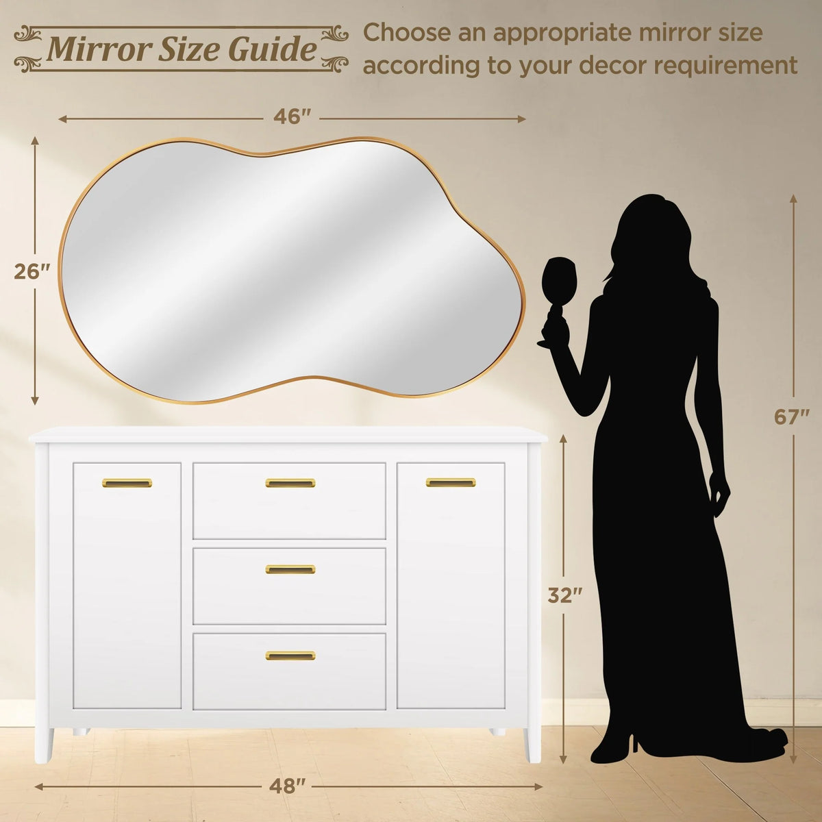 Asymmetrical Irregular Wall Mirror, Modern Decorative Accent Mirror for Living Room, Bedroom and Entryway